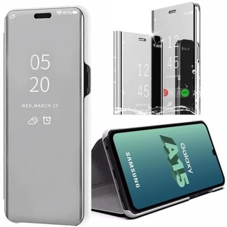 Fodral för Samsung Galaxy A15 4G-5G, Silver, Smart Flip Cover med stativfunktion, Stötsäkert skydd Silver