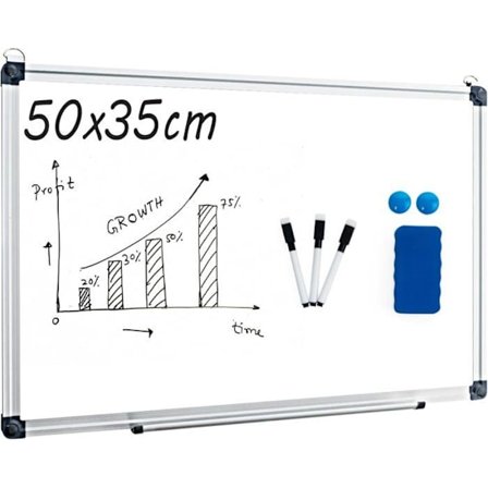 Magnetisk Tavle 50x35CM COSTWAY, Tør Eraser Overflade, Aluminiumramme - 2 Magneter, 3 Penne, Tør Eraser - Skole, Kontor