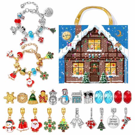 Julekalender med armbånd til piger - 24 dages julekalender med DIY smykkefremstillingssæt - Gave til børn, teenagere og kvinder