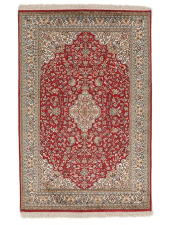 Hand Knotted Kashmir Pure Silk Rug 99X150 Silk Dark Red/Brown Small