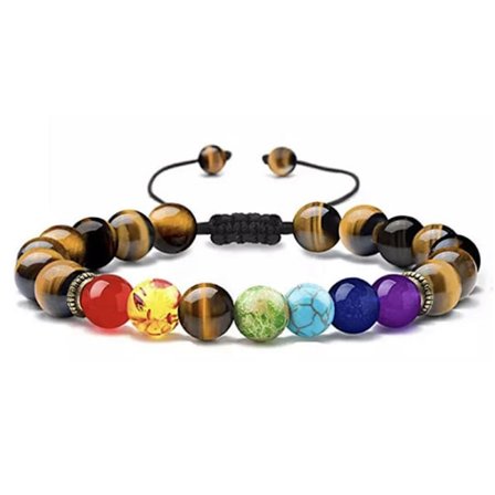 Chakra-armbånd for kvinner med lavasteinsperler, flettet tau, naturstein, yogaarmbånd, armbånd