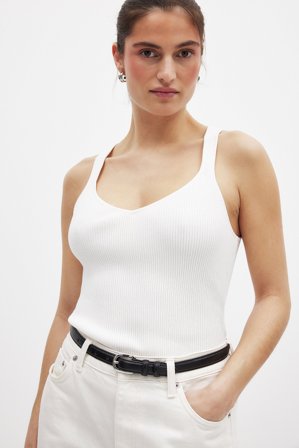 NA-KD - Finstrikket topp med kulehals - Sommer topper - Hvit - XX-Small