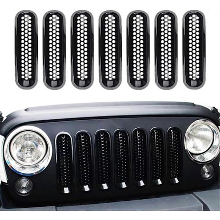 Pack-7 Bil Front Grill Mesh, Clip-in Front Mesh Grillskydd, Dekorativa Grillinsatser för 2007-2017 Jeep Wrangler JK (Svart)