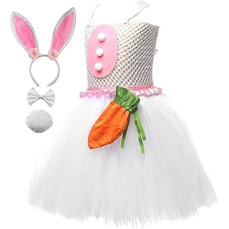 Qyljeiwred Kanin Tutu Kjole | Ballett Skjørt med Dyremotiv og Gulrotveske - Kanin Tutu Antrekk, Tilbehør til Høytidsklær for Jenter