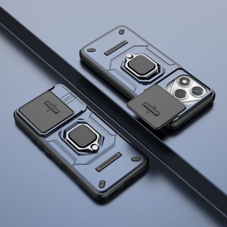 Passer til Honor 400 Lite, dette støtsikre dekselet har stativ og ringholder, inkludert et magnetisk skyvevindu for beskyttelse (BR)