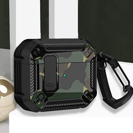 Skal för Airpods 3:e generationen med lås [Stöder trådlös laddning] Militärt hårt skyddsskal med karbinhake för Airpods 3:e generationen