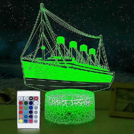 Titanic nattlys for barn 3D illusjon skip modell lampe 16 farger skiftende barnerom nattbord dekor lys som bursdagsgaver