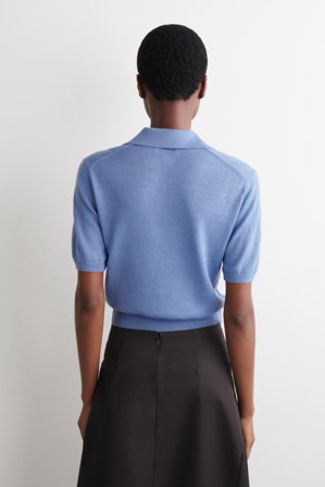 COS Femme Polo En Maille De Lin Et Mérinos in Bleu