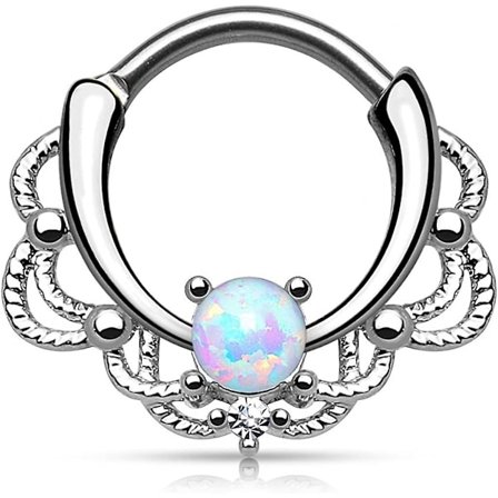 - 16ga Septumring i rostfritt stål med spetsat syntetiskt opal