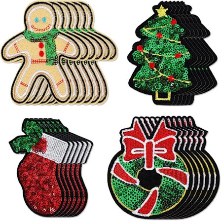 24 stk. jule-strygepatches, juletema broderede patches