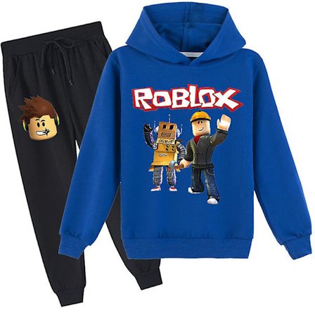 Roblox Hoodie Kostyme Barn Varm Hoodie Klær Roblox trykt Hoodie Marineblå