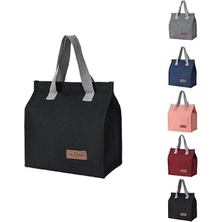 【PP】 Frokosttasker til kvinder, genanvendelig frokosttaske med indvendig lomme, frokosttaske til arbejde/skole/rejse/picnic (sort)