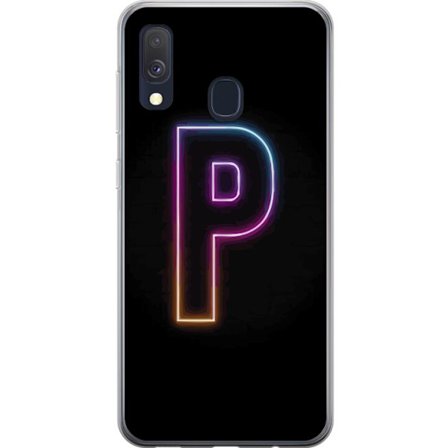 Kompatibel Mobilcover til Samsung Samsung Galaxy A40 Minimalistisk neonbogstav P i farvegradient og lyseffekt mod sort baggrund i digital neonstil
