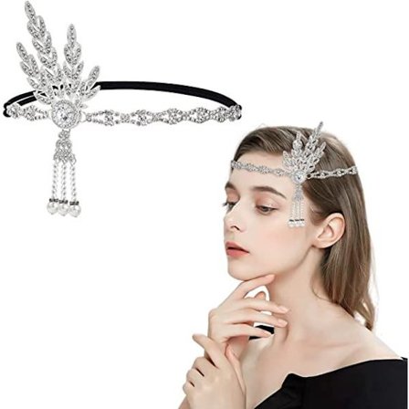 20'er Pandebånd, 20'er Gatsby Krone, Pandebånd, Gatsby Flapper Vintage Pandebånd, Hårtilbehør til Kvinder, 1920'er Kostumetilbehør, Sølv, One Size
