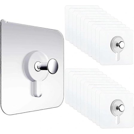 20 Selvklæbende Billedkroge - Selvklæbende Kroge til Ophængning af Billeder uden at Bore - Transparente Kroge til Fotos, Plakater og Dekoration...