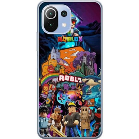 Kompatibelt Mobildeksel til Xiaomi Mi 11 Lite Dynamiskt Roblox univers collage med karakterikoner og fantasimiljø fargerike spillmotiver