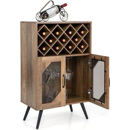 COSTWAY Köksskänk med avtagbar flaskhållare för 11 flaskor, 2-dörrars skåp, vinbarsmöbler för vardagsrummet i sovrummet