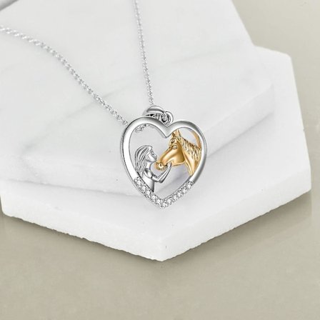 Sterlinghopeinen hevonen kaulakoru tytöille ja naisille - Hevos- ja tyttöaiheinen koru lahjaksi