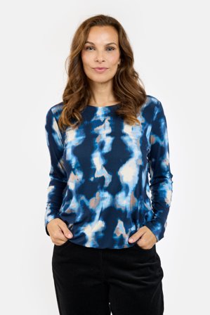 SIGNATURE - Langærmet T-shirt - Blå Mix - Mønstret / Elastik i Taljen