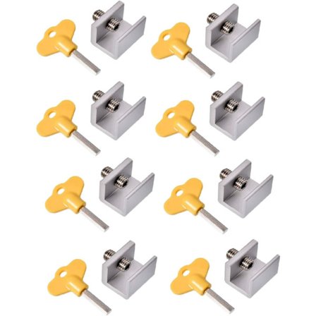 Vinduslåser, 8-pakning aluminiums skyvelås for vinduer, justerbar rammelås for skyvedør med nøkler (B)