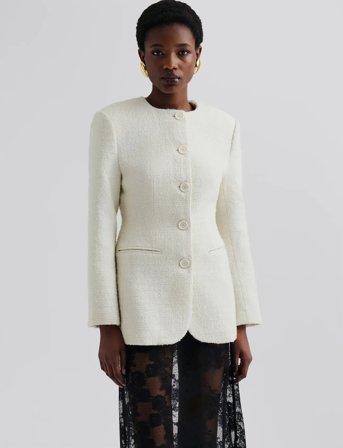 Malina Carol Fitted Round Neck Blazer - Cream - XL