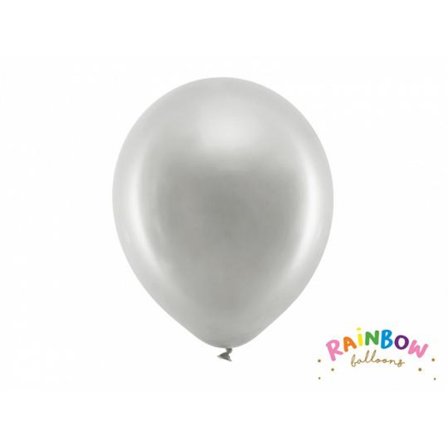 Metalic Silver Ballonger | 10st Rainbow Ballonger 30cm metall si