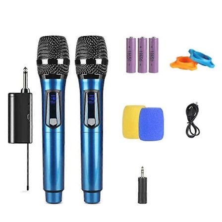 Trådløst mikrofon metal dynamisk mikrofonsystem med genopladelig modtager til karaoke sang bryllup blå