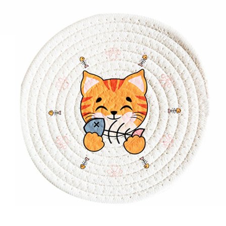 18 cm pyöreä lämpöä eristävä pannunalunen kotitalouskäyttöön, valkoinen mandariinikissakuvio