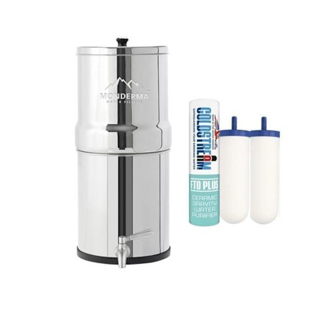 Monderma Big 8.5L - gravitationsbaserat vattenfiltreringssystem med 2 FTO+ reningselement och rostfri kran