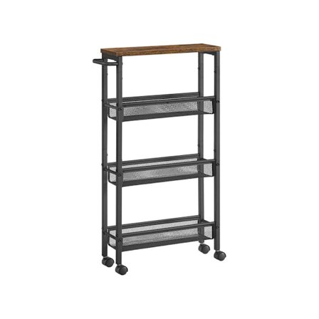 Rootz Trolley - Smal vagn - Smal vagn med 4 nivåer - Smal rullvagn - Mobil förvaringsenhet - Hjulförsedd förvaringsvagn - Vintage Brun-svart - 13 x 45