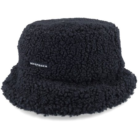 Seeberger - Sort bucket Hat - Teddy Hat Turnable Black Bucket @ Hatstore