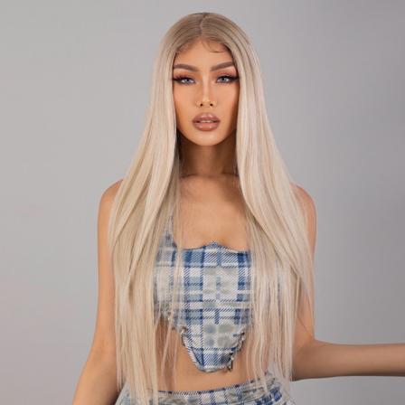 Ny stil blonde håndvevd gradient gyllen lang rett hår H