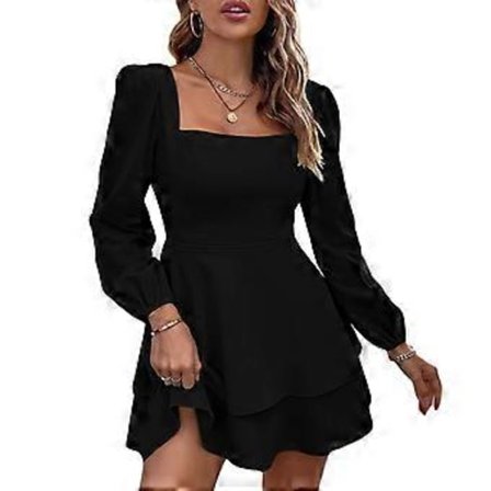 Kvinnor Knytband Bröllopsgäst Klänningar Långärmad Fyrkantig Hals Volang Elastisk Midja A Linje Lager Casual Mini Klänning Svart S(Svart S)