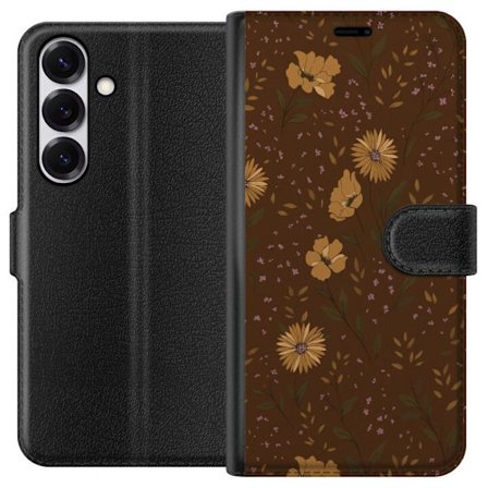 Kompatibelt Plånboksfodral till Samsung Samsung Galaxy S25 Bruna blommor retro blommönster blommig design 70-tals vintagestil mönster bohemisk tape