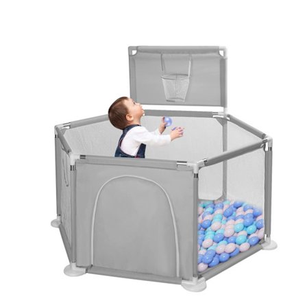 Baby Lekegrind - Aktivitetsenter for barn - Babygjerde - Ideell for innendørs og utendørs bruk - Ultralett - Mesh (Grå)