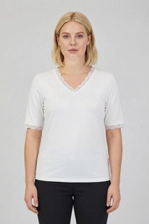 CISO - Kortærmet T-shirt – Off White – Med Blondedetaljer