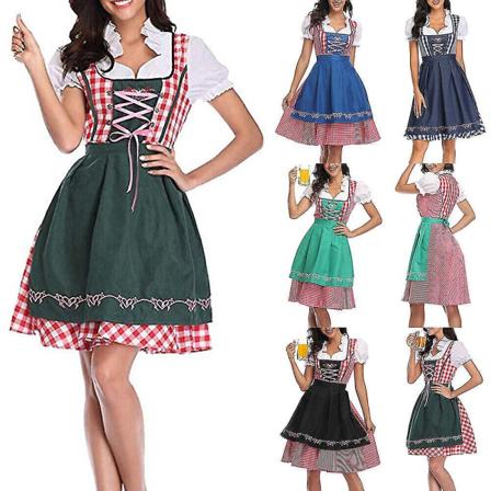 Kvinnors Oktoberfest Beer Maid Costume Bavarian Traditional Dirndl Dress Carnival CNMR Dark S Green 2XL