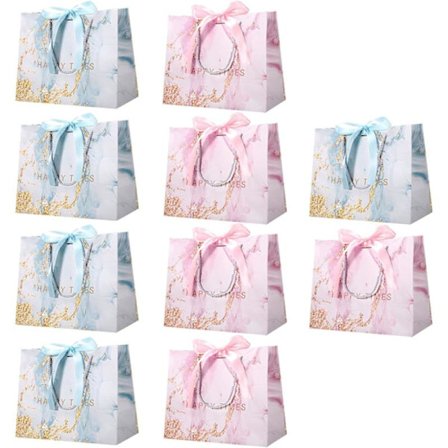 10 stk. gaveposer store, gavepose med sløjfer papirposer med håndtag gaveposer gavepose (lyseblå lyserød 25 x 20 x 12 cm)