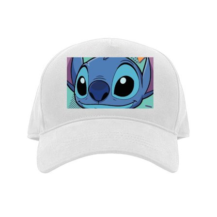 Kasket Farverig tegnet blå karakter med store øjne, geometriske former og retro-inspireret baggrund i legende illustration