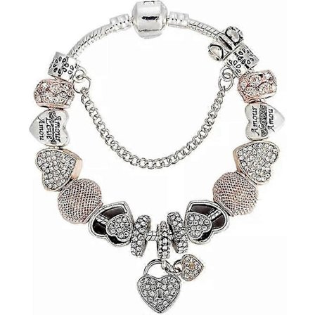 Dam Smycken Guld Berlockarmband Pandora Inspirerad Stil m/Ros Silverfärg 19CM Hjärta Berlocker, Armband för Kvinnor-Tonåringar Roséguld