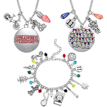 Smycken med halsband och armband med berlock från Stranger Things, alfabet, ljus, Hal