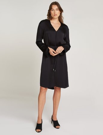Calvin Klein Hammered Satin V Neck Dress - Black - 36