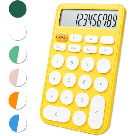 12-sifret standardkalkulator - Ekstra stor LCD-skjerm og knapper for enkel visning, gul automatisk hvilemodus batteridrevet for kontor, skole