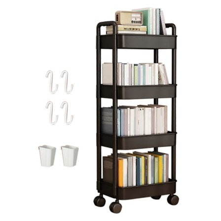 Oppbevaringsstativ 4-trinns Rullende Vogn med Hjul Robust Konstruksjon Stor Kapasitet Sterk Bæreevne Mobil Stativ Vogn Bokhylle Jikaix