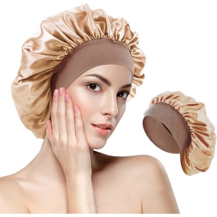 Stor Satin Nathat til Krøllet Hår, Åndbar Silke Søvnhat til Kvinder og Piger, Guld