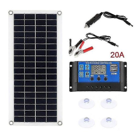 1000W Solpanel Kit 12V 10A-60A Kontroller Kompatibel med Telefon Husbil Bil MP3 Utomhusladdning