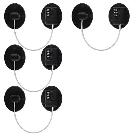 Køleskabslås til børn, 4-pak børnesikre skabslåse med selvklæbende tape, kombinationslås til børnesikkerhed