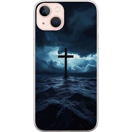 Kompatibelt Mobildeksel til Apple iPhone 13 Kors i stormfullt hav dramatisk kristen himmel mørke bølger religiøs kunst tro kors hav himmel åndelig tap