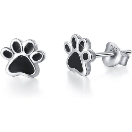 S925 Sterling Silver Valp Hund Katt Pet Print Stud örhängen