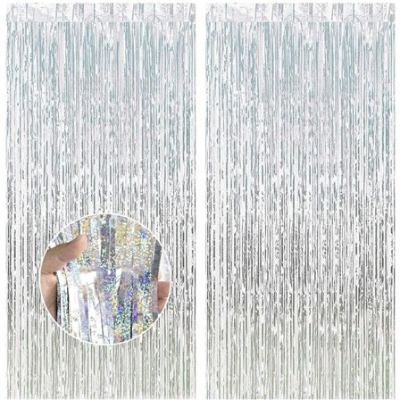 2 stk metalliske paljett gardiner, paljett gardin dekorasjoner, dekorativ folie frynse bakteppe, for bursdagsfest babyshower bryllup jul des